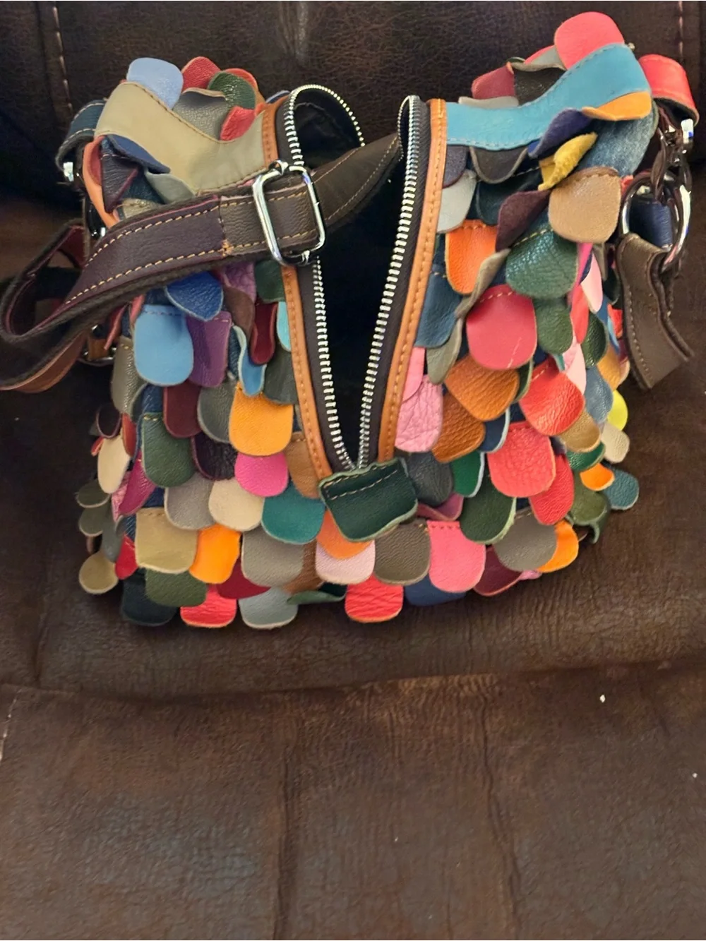 AmeriLeather Feesh Rainbow Leather Mini Shoulder Crossbody Bag